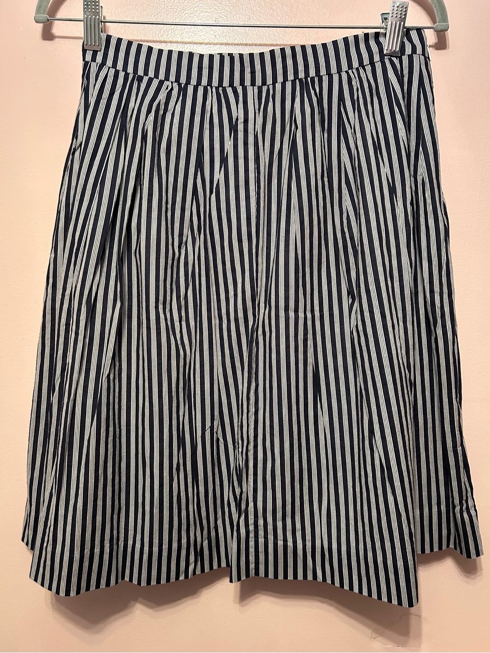 J. Crew Navy and White Vertical Stripe Skater Skirt
